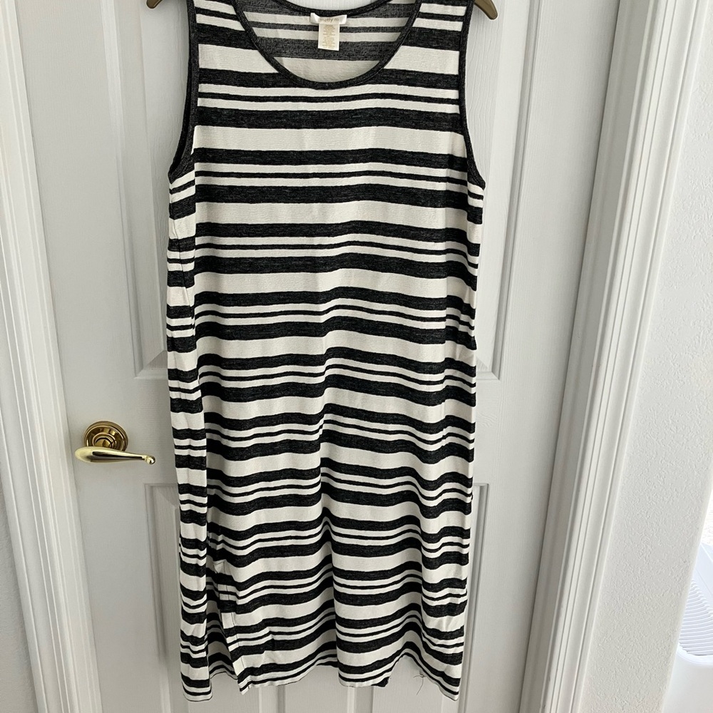 Matty M Black and White Striped Midi Dress